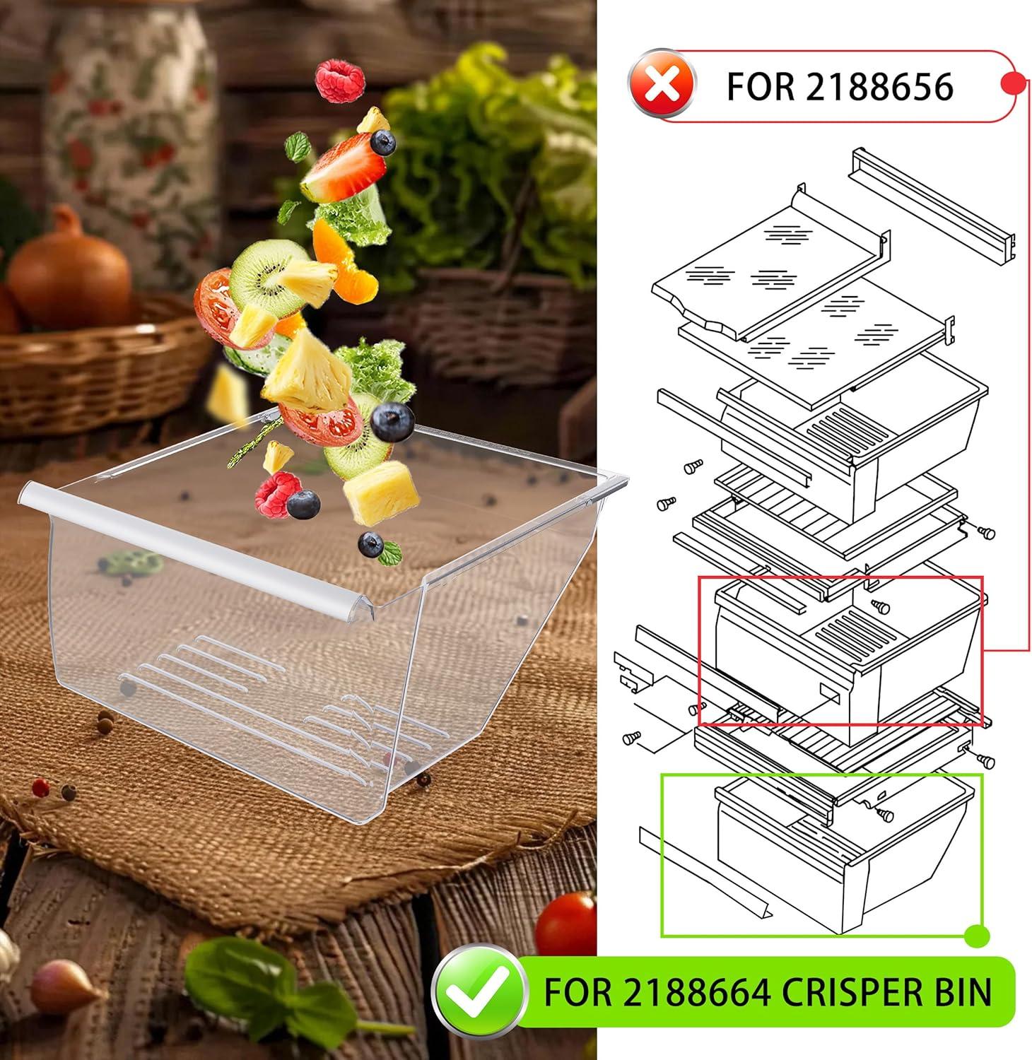 imageKojem 2188664 Crisper Drawer Bin Lower Replacement for WP2188664 Compatible with Whirlpool Kenmore Maytag Kitchenaid Refrigerator Clear Crisper Pan WWhite Handle PlasticPS