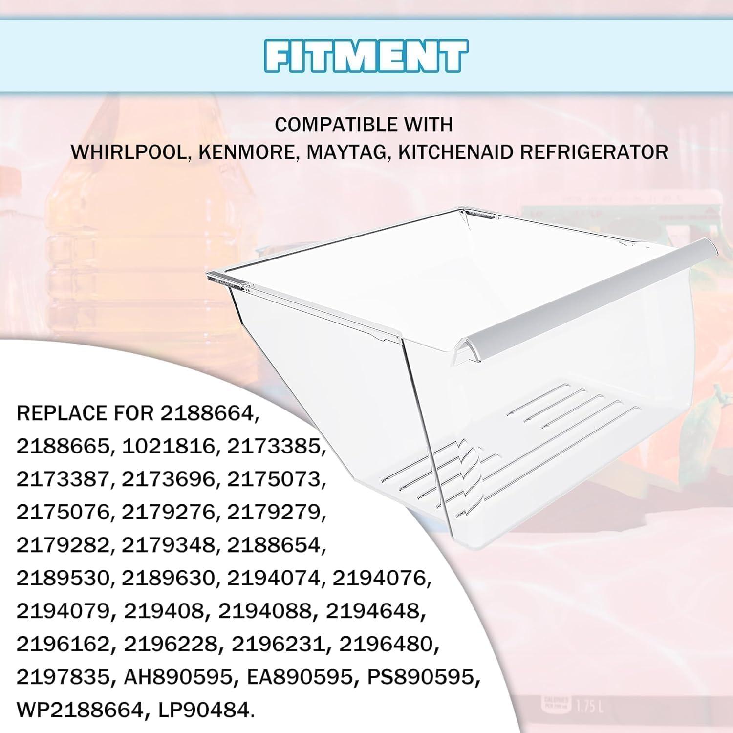 imageKojem 2188664 Crisper Drawer Bin Lower Replacement for WP2188664 Compatible with Whirlpool Kenmore Maytag Kitchenaid Refrigerator Clear Crisper Pan WWhite Handle PlasticPS