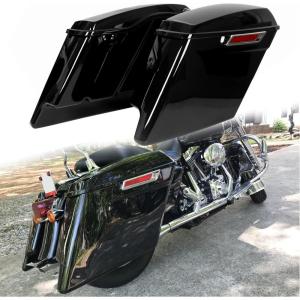 imageECOTRIC 5 Extended Saddlebags wspeaker lids Compatible with 19932013 Harley Davidson Road King Glide Electra Street Glide All Touring Models Stretched Hard Saddle BagsNot Applicable