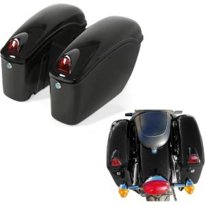 imageECOTRIC 5 Extended Saddlebags wspeaker lids Compatible with 19932013 Harley Davidson Road King Glide Electra Street Glide All Touring Models Stretched Hard Saddle BagsBlack