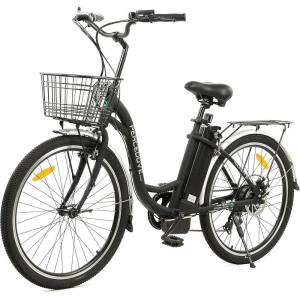imageECOTRIC Citycruiser Electric Bike 26quot E Bike 350W Motor Bicycles Removable 36V 10AH Lithium Battery Commute StepThrough Ebike Moped for Adults with Basket Shimano 7 Speed GearsBlackPattern B