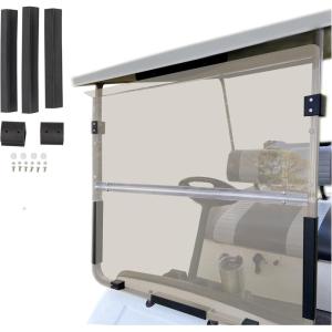 imageECOTRIC TintedSmoke Windshield Compatible with 19952003 Yamaha G14 G16 G19 Gas and Electric Golf Cart Fold Down WindshieldTinted