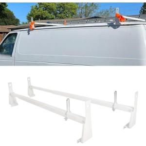 imageECOTRIC 41quot77quot Universal Ladder Roof Racks Compatible with 20032017 Chevy Express GMC Savana 19992014 Ford ESeries 700 Lbs Capacity Adjustable 2 Bars for Kayak Canoe Lumber Pipe Cargo