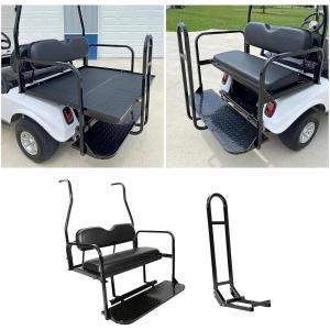 imageECOTRIC Rear Flip Folding Seat Kit Compatible with 20005up Club Car DS Model Golf Cart 400 lbs Weight Capacity  2 packagesFlip Folding Seat wGrab Bar