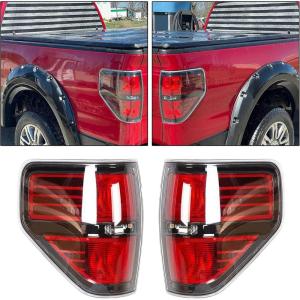 imageECOTRIC Tail Light Compatible with 20092014 Ford F150 F150 Pickup Styleside Rear Brake Lamp Left ampamp Right Side wBlack Trim Red Lens Housing Replacement for FO2818143 FO2819143 Without Bulbs
