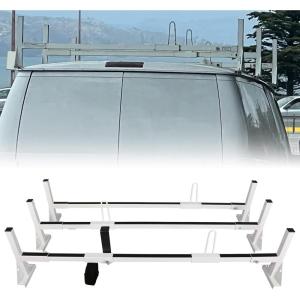 imageECOTRIC Universal 750LBS Capacity 3 Bars Ladder Roof Racks 68quot75quot Compatible with Ford E150 250 350 Chevy Chevrolet Express 1500 2500 3500 GMC Savana with Rain Gutters Kayak Canoe Lumber Pipe Cargo3 Bars