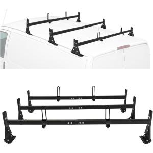 imageECOTRIC Van Ladder Racks 3 Bar Roof Racks 59 Inches Compatible with 1996Up Chevy Express Fullsize 800 LBS Capacity Steel BlackBlack