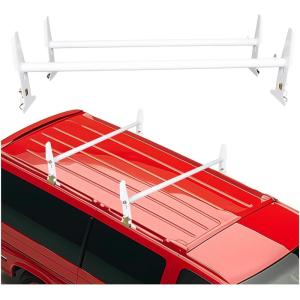 imageECOTRIC Van Roof Ladder Rack 47quot 77quot Adjustable Roof Rack 500LBS Capacity Compatible with Chevy Dodge Ford GMC Express