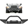 imageECOTRIC Front Bumper Compatible with 19872006 Jeep Wrangler TJ YJ with Winch Plate DRing and 2 LED Lights Black Rock Crawler Heavy Duty