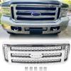 imageECOTRIC Grille Assembly Compatible With 20052007 Ford SuperDuty F250 F350 F450 F250 F350 F450 Excursion Chrome With Gray Honey Comb Replacement for FO1200456 5C3Z8200BAAWithout EmblemChrome