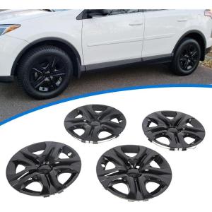 imageECOTRIC 17quot Hubcaps Wheel Covers Wheel Skins Compatible with 20132018 Toyota RAV4 LE R17 Wheel Rim Cover 5 Spoke SilverBlack Plastic  Set of 4Glossy Black