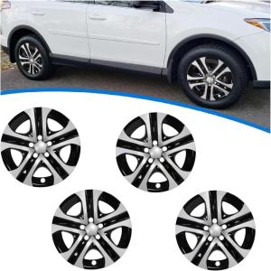 imageECOTRIC 17quot Hubcaps Wheel Covers Wheel Skins Compatible with 20132018 Toyota RAV4 LE R17 Wheel Rim Cover 5 Spoke SilverBlack Plastic  Set of 4Silvery  Black