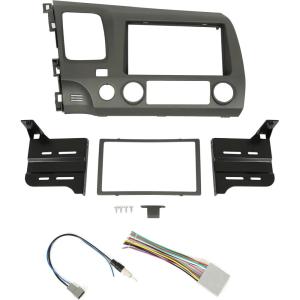 imageECOTRIC Double Din Radio Install Kit Compatible with 20062011 Honda Civic Dashboard Kit with Wiring Harness Dark Gray
