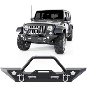 imageECOTRIC Front Bumper Compatible with 20072025 Wrangler Unlimited JLJLU ampamp Gladiator JT 20072018 JK Front Bumper Rock Crawler Winch Plate WWinch Plate ampamp 2 18W LED Lights DringsStyle2