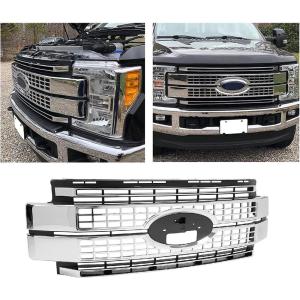 imageECOTRIC Front Bumper Hood Grille Grill Compatible with 2017 2018 2019 Ford F250 F350 F450 Super Duty Chrome NOT ONLY OVERLAY