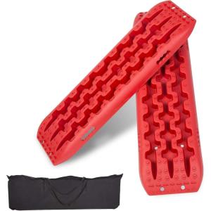 imageECOTRIC Recovery Boards Traction Tracks Mat for Sand Mud Snow Off Road Tire Ladder Black 4WD WStorage Bag  Red
