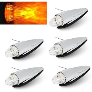 imageECOTRIC 5PCS 17 LED Chrome Clear Torpedo Cab Marker Roof Running Top Lights Assembly Super Bright Heavy Duty Trucks Compatible with Volvo International Kenworth Peterbilt Freightliner Mack
