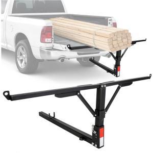 imageECOTRIC 750lbs Capacity Black Truck Bed Extender Pickup Truck Bed Hitch Mount Extension Rack SUV Lumber Ladder Canoe Boat Kayak Long Pipes wFlag  Powder Coated Steel48 x 181 inches