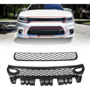 imageECOTRIC Front Upper Grille Assembly Compatible With 20152023 Dodge Charger SRT SXT Pursuit RT SE GT Scat Pack Daytona Replacement for 68417502AA Mesh Grill W 2 Side BezelsLOWERUPPER